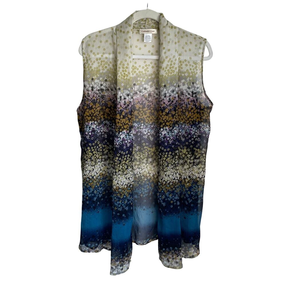 Coldwater Creek Chiffon Vest Duster Sz OS Floral Sheer Open Front Lightweight